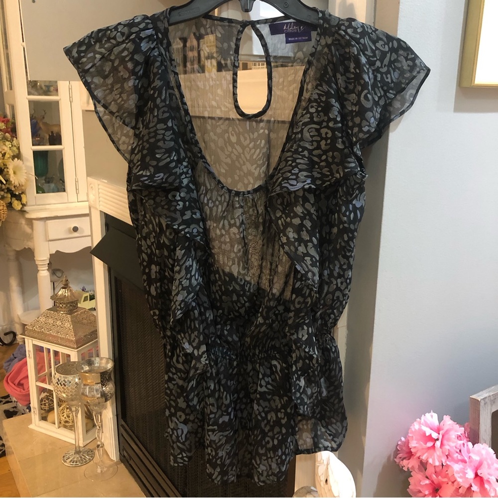 NWOT Miley Cyrus Max Azria Sheer Leopard Print Peplum Blouse Top